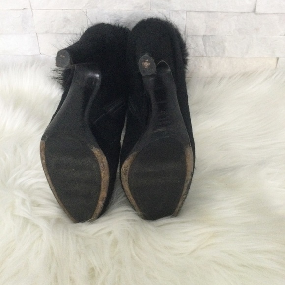Prada Fur-Trimmed Black High-heeled Booties - Picture 4 of 4